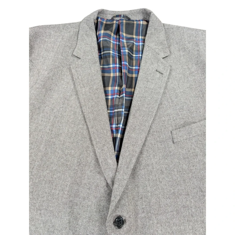 US Polo Assn Herringbone Tweed Blazer Mens 56R Gray Plaid Lined Sport Coat